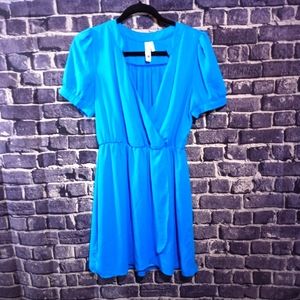 Pink Owl Blue Faux Wrap Dress M